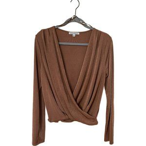 Metalic Rust Draped Cowl Neck Long Sleeve Blouse